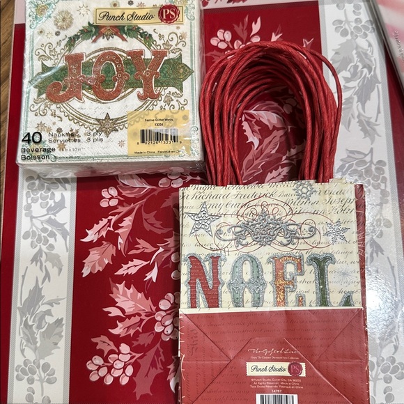 Punch Studio Holiday Bundle Noel Gift Bags (12) & JOY Cocktail napkins (40) NIP - Picture 1 of 8